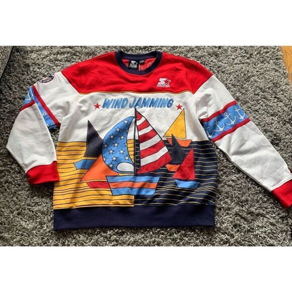 Starter Black Label Wind Jamming Sailing Crew Sweatshirt Mens XXL 2X RETRO MCM - Picture 2 of 6